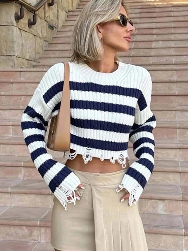 Striped Knit Cropped Top