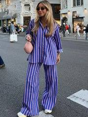 Women's Oversized Striped Shirt Pants Suit