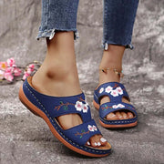 Embroider Flowers Leather Sandals