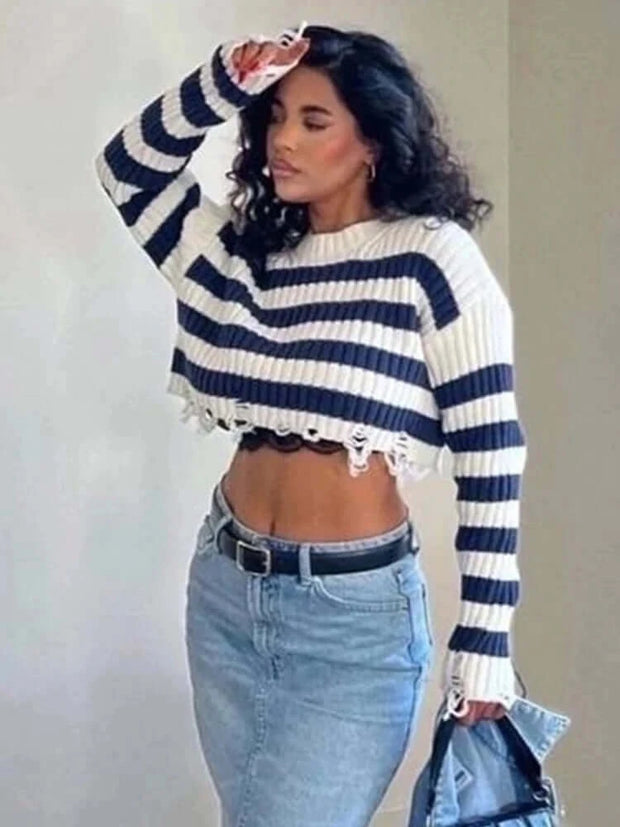 Striped Knit Cropped Top