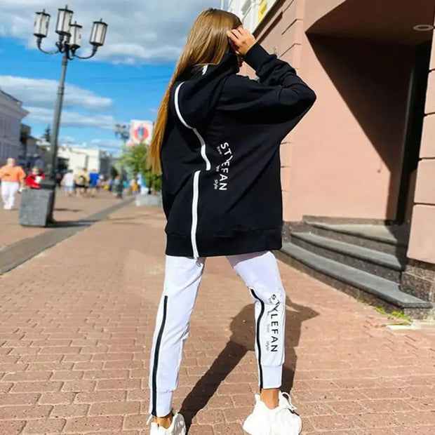 Two Piece Back Zipper Long Hoodie & Pants Set