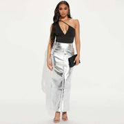 High Waist Metallic Maxi Skirt