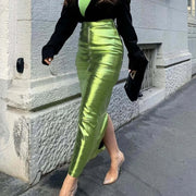 High Waist Metallic Maxi Skirt