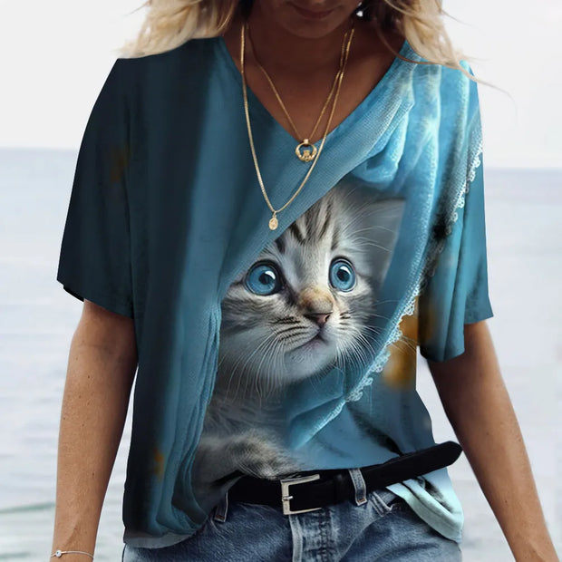 Women's Cat Print 3D T-shirt