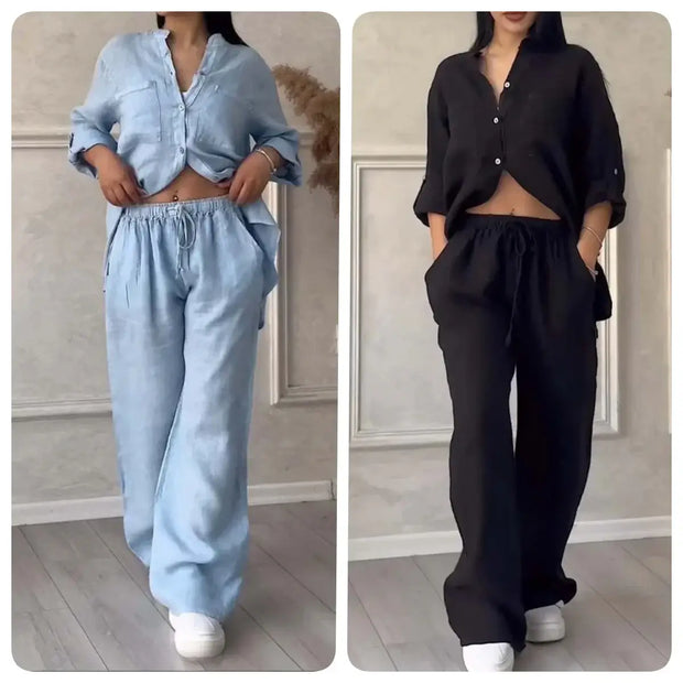 Long Sleeve Shirt/ Wide Leg Pants Set