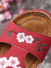 Embroider Flowers Leather Sandals