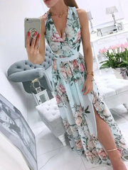 Deep V-Neck Chiffon Dress