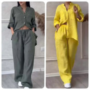 Long Sleeve Shirt/ Wide Leg Pants Set