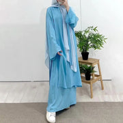 Long Sleeve Wrinkled Pleated Robe Top and Skirt Set