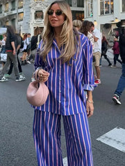 Women's Oversized Striped Shirt Pants Suit