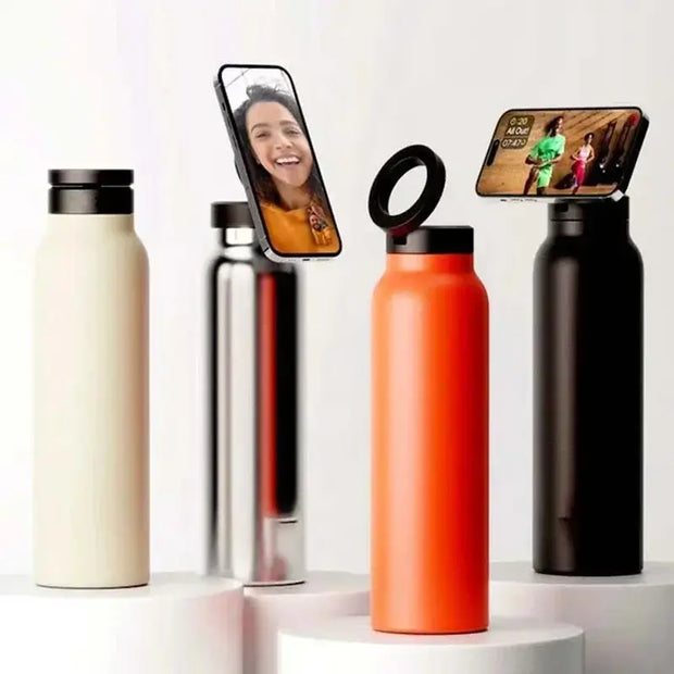 Water Bottle with Magnetic Mobile Phone Holder