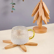 4PCS Tree Design Stand Wooden Coaster set