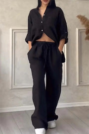 Long Sleeve Shirt/ Wide Leg Pants Set