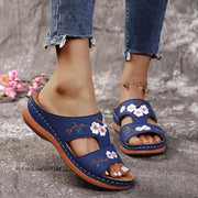 Embroider Flowers Leather Sandals