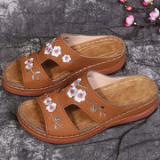 Embroider Flowers Leather Sandals