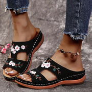 Embroider Flowers Leather Sandals