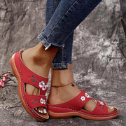 Embroider Flowers Leather Sandals