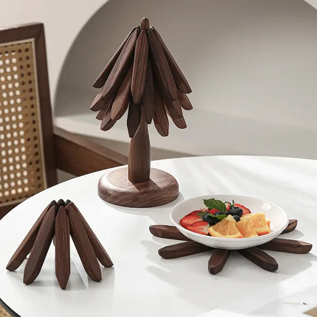 4PCS Tree Design Stand Wooden Coaster set